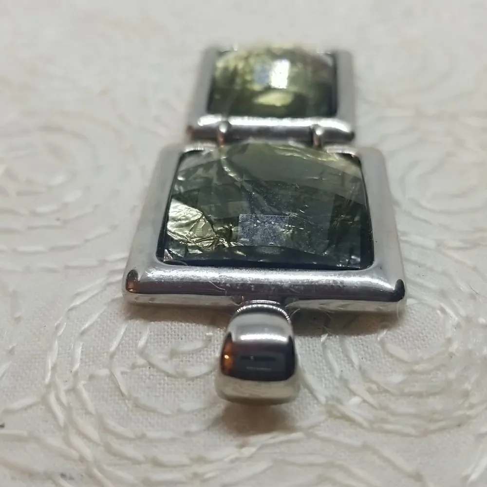 Lia Sophia Flux Pendant Double Square Faceted Green Silver
